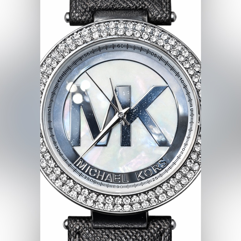 Michael Kors Crystal Logo Watch • MK Leather Strap • Needs Battery - Picture 3 of 8